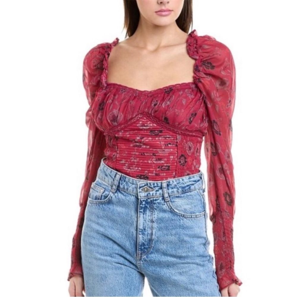 Free People Brunch Date Floral Long Sleeve Bodysuit